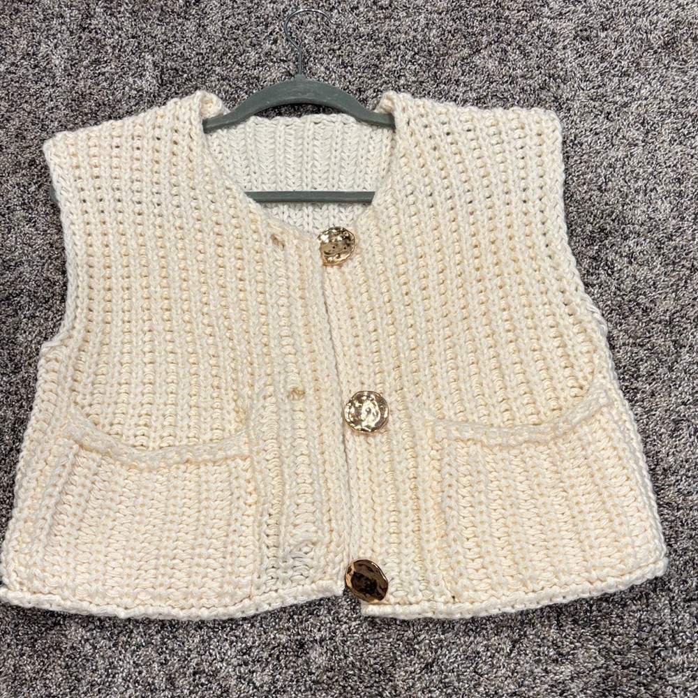 Chunky Knit Cream Vest with Button Details